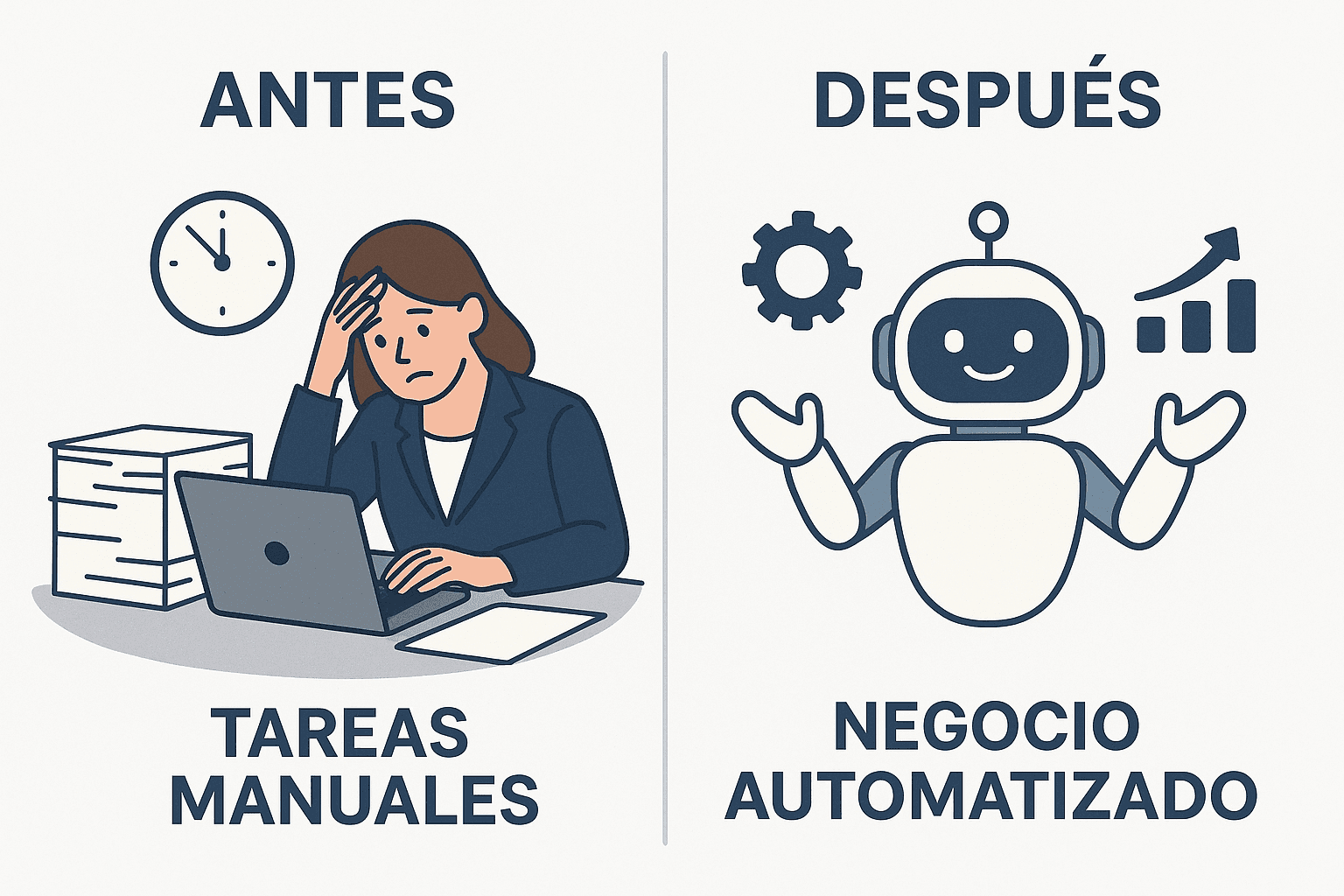 Comparación tareas manuales vs negocio automatizado